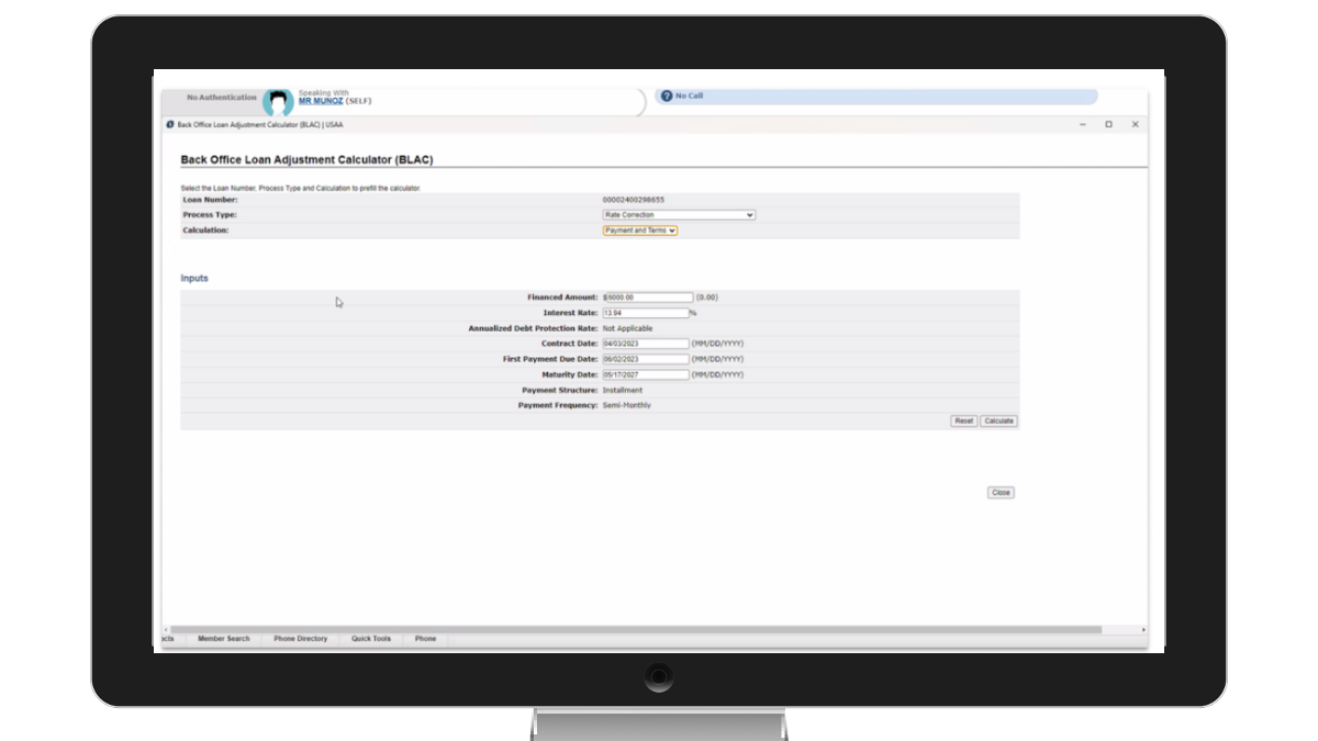 MSR BLAC — Back-Office Loan Adjustment Calculator before
