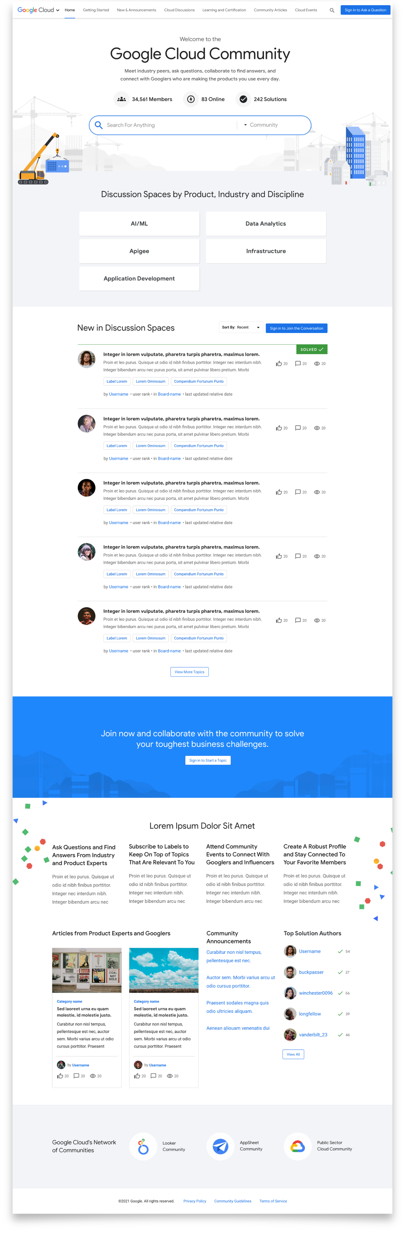 Google Cloud Community home — the launched product