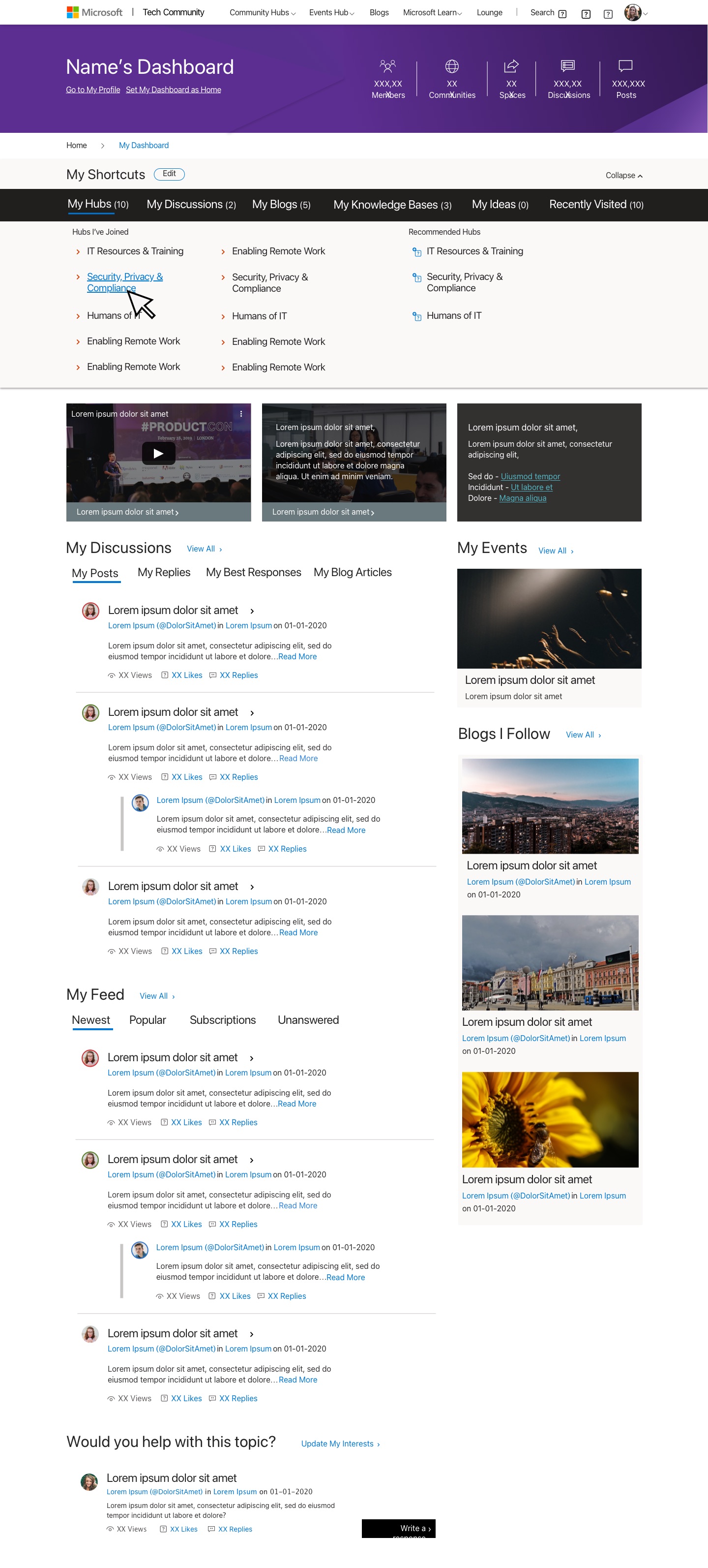 High-fidelity design — Tech Community personalized dashboard